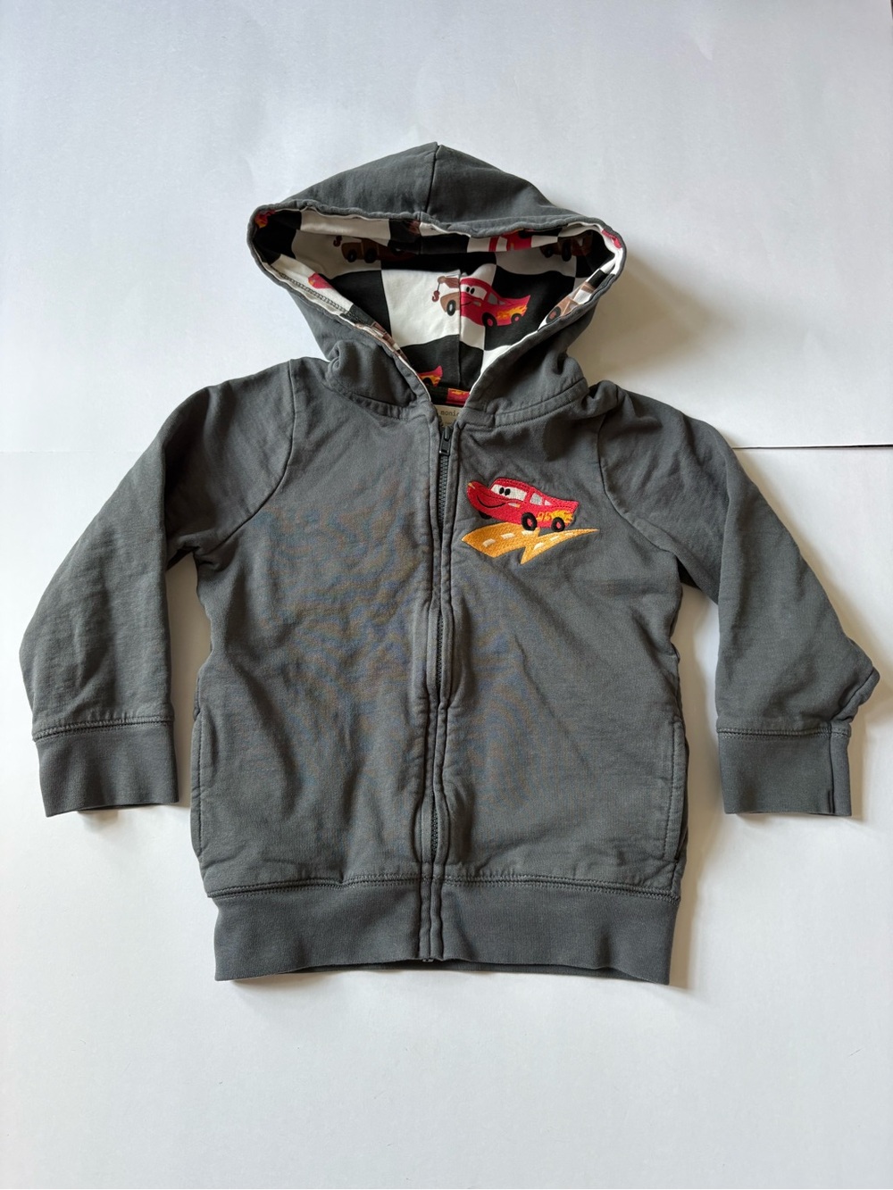 Monica+Andy Dark Grey Lightning McQueen Zip Up Hoodie 4T Cars Embroidery Soft